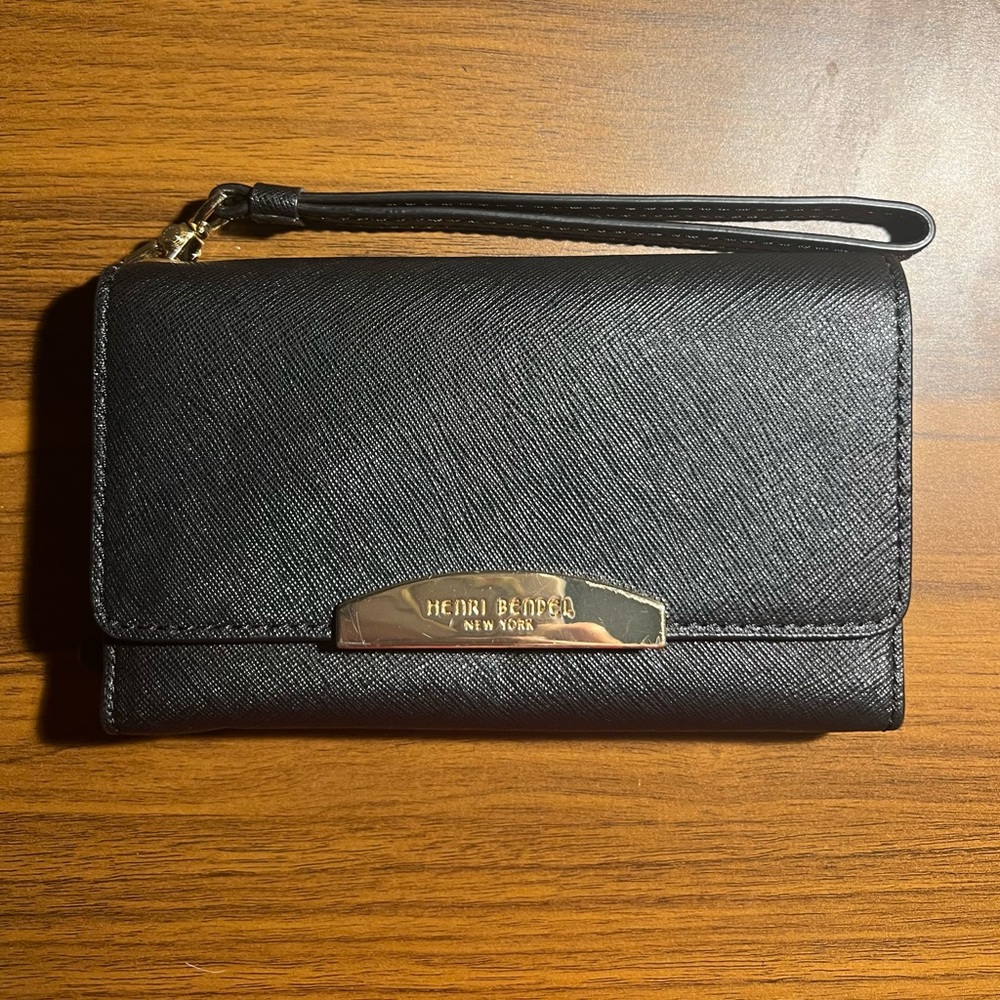 Henri Bendel Black Saffiano Leather Wristlet